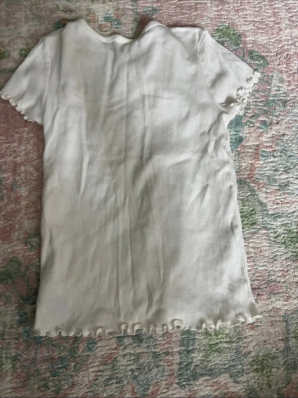 GAP Girls White Ribbed Lettuce-Edge Short Sleeve Tee